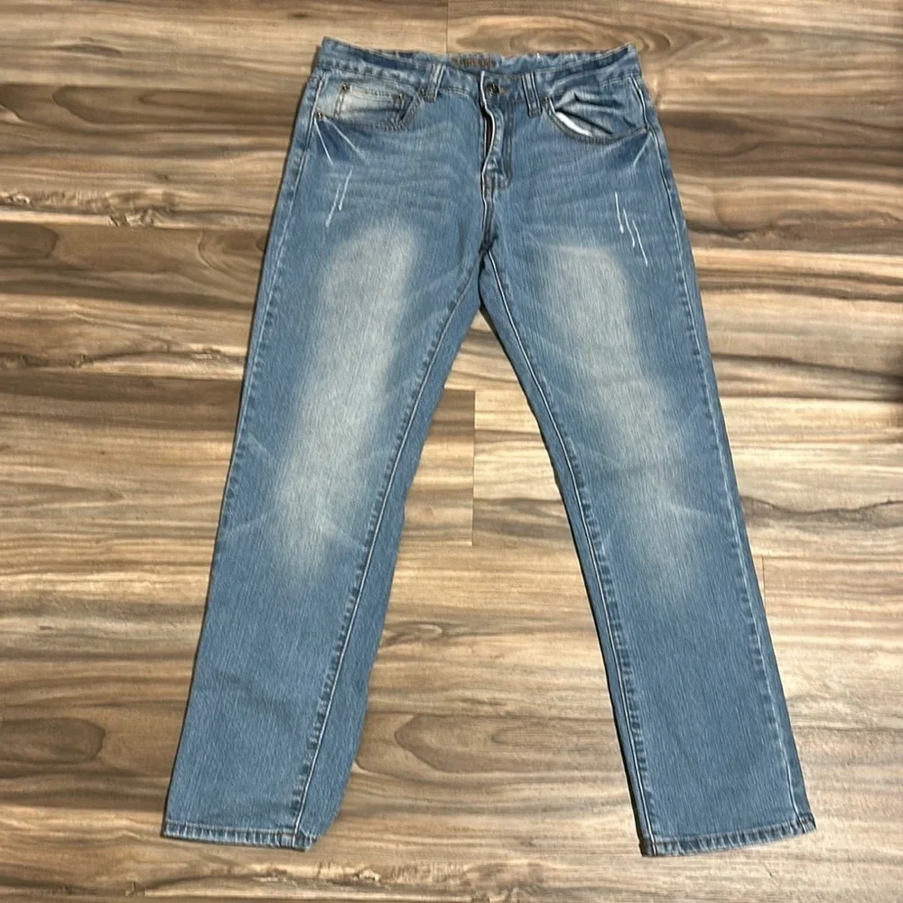 Carbon Jeans Mens 30x30 Slim Straight Flex Distressed Medium Blue Denim